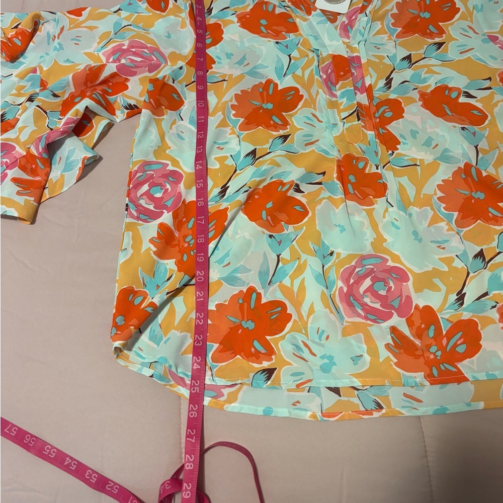 Vibrant Floral Blouse with Ruffle Sleeves - Picture 6 of 9